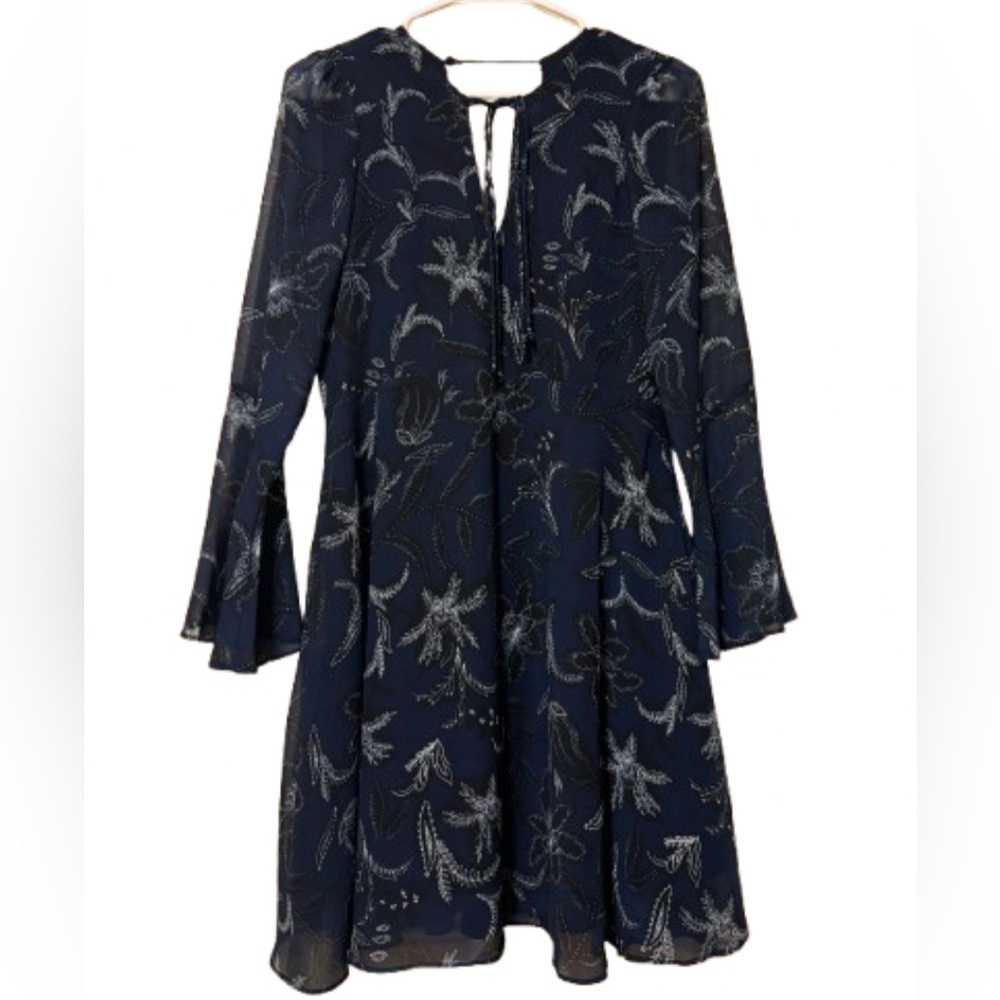 Sam Edelman Flutter Sleeve Floral Chiffon Mini Dress | Size 2 | Navy Botanical